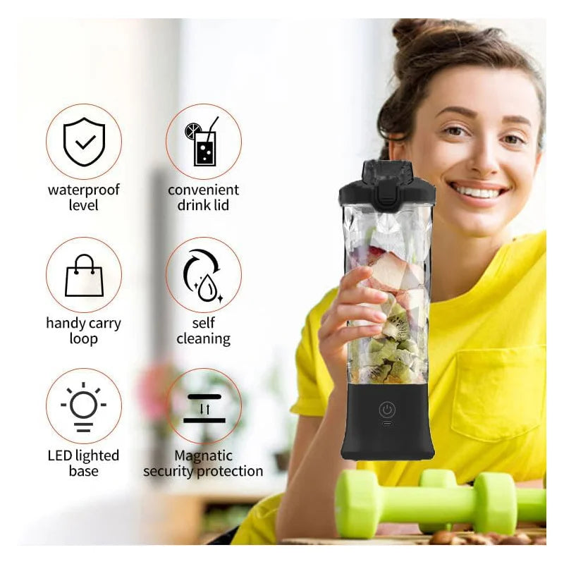 Blender portable avec gobelet de 20 oz, rechargeable par USB-C, autonettoyant, sans fil, pour smoothies, gym, bureau.
