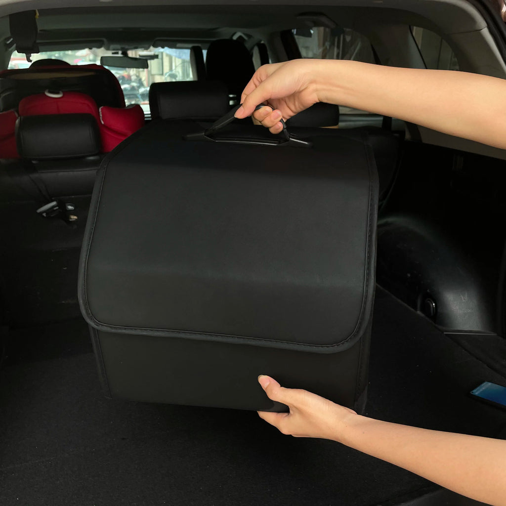 Boîte de rangement en cuir PU, organisateur de rangement de coffre de voiture pliable polyvalent