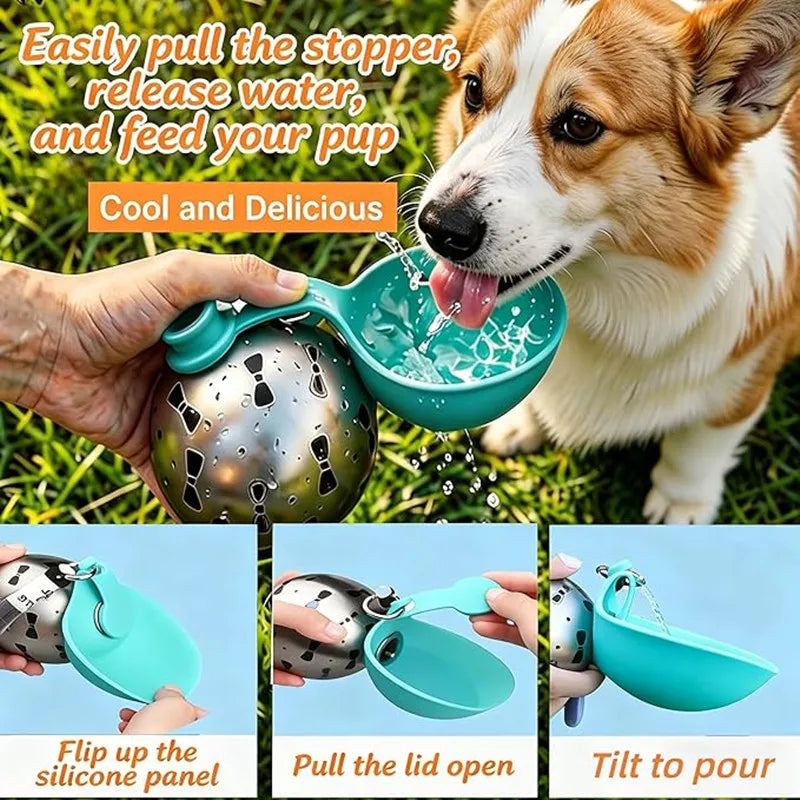 Bouteille d'eau portable pour chien en acier inoxydable, distributeur d'eau de voyage pour chat avec bol, bouteille d'eau anti-fuite pour chiot pour la marche et la randonnée