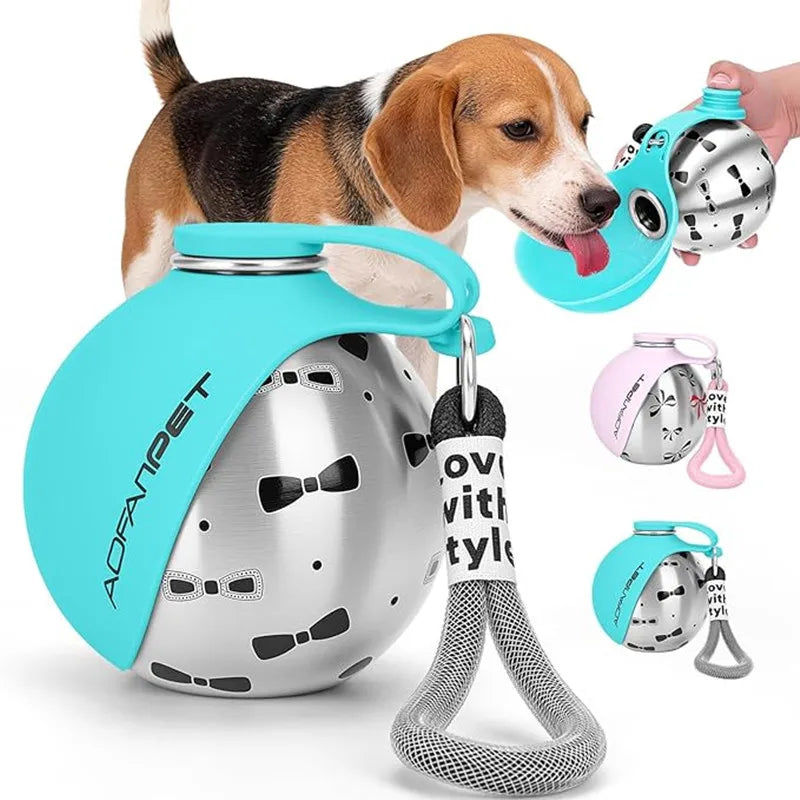 Bouteille d'eau portable pour chien en acier inoxydable, distributeur d'eau de voyage pour chat avec bol, bouteille d'eau anti-fuite pour chiot pour la marche et la randonnée