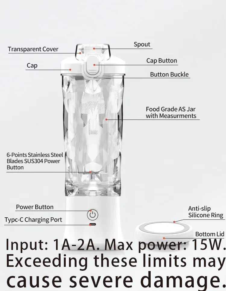 Blender portable avec gobelet de 20 oz, rechargeable par USB-C, autonettoyant, sans fil, pour smoothies, gym, bureau.