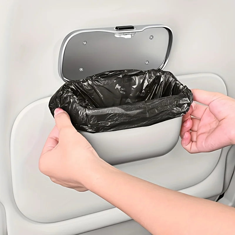 Poubelle de voiture multifonctionnelle avec bouton de couvercle.