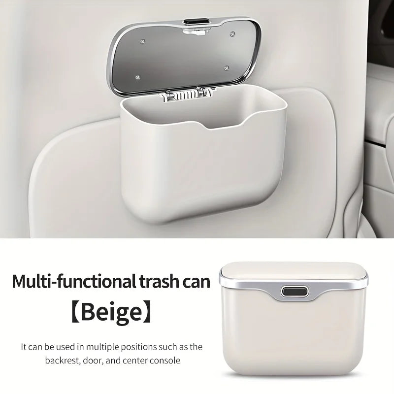 Poubelle de voiture multifonctionnelle avec bouton de couvercle.