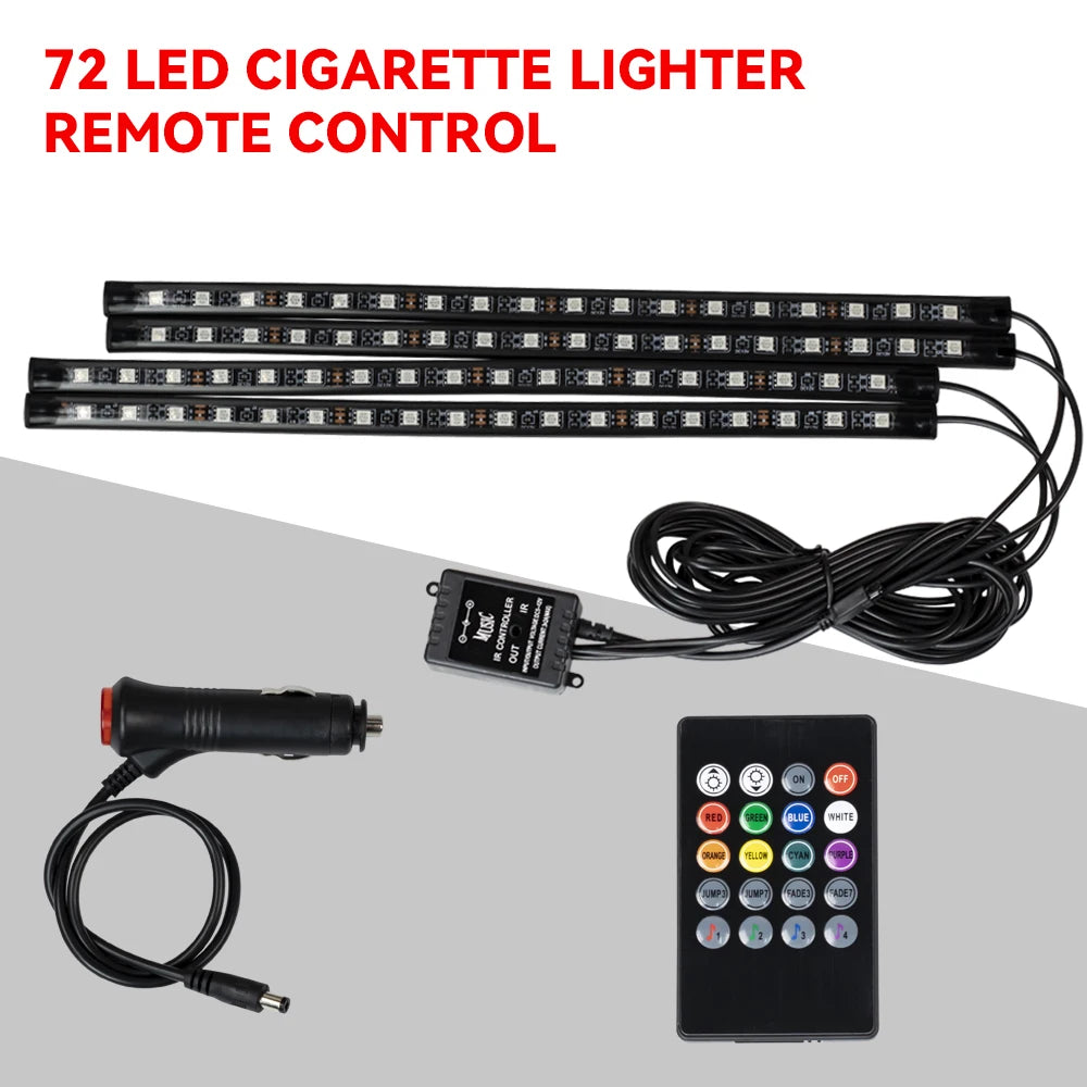 Lampe d'ambiance LED pour l'intérieur de la voiture, 36, 48, 72 LED, lumière de pied, télécommande sans fil, contrôle par application musicale