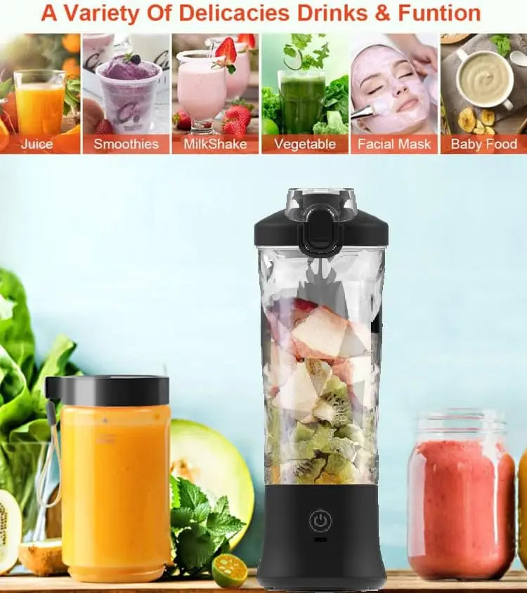 Blender portable avec gobelet de 20 oz, rechargeable par USB-C, autonettoyant, sans fil, pour smoothies, gym, bureau.